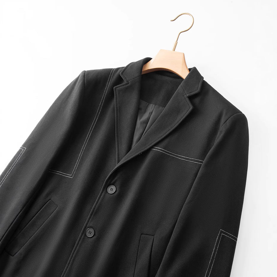 Men's Short Wool Blend Overcoat in Blazer Style with Contrasting Decorative Stitching Mune Fashion