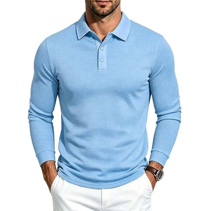 Men's Long Sleeve Polo Shirt in Structured Knit Slim Fit Mune Fashion