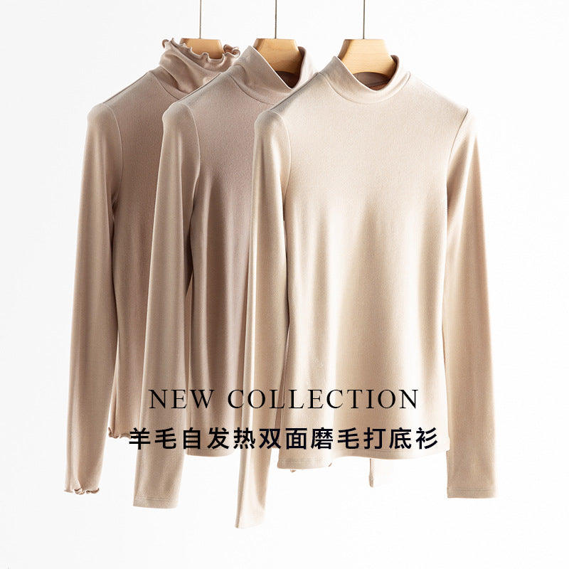 Ladies Fine Long Sleeve Shirt with Stand-up Collar made of Stretch Jersey, Body-hugging Silhouette Mune Fashion