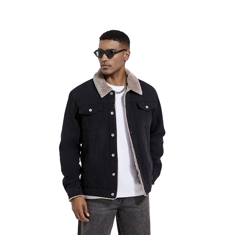 Men's Robust Denim Trucker Jacket with Sherpa Lining and Teddy Collar Mune Fashion