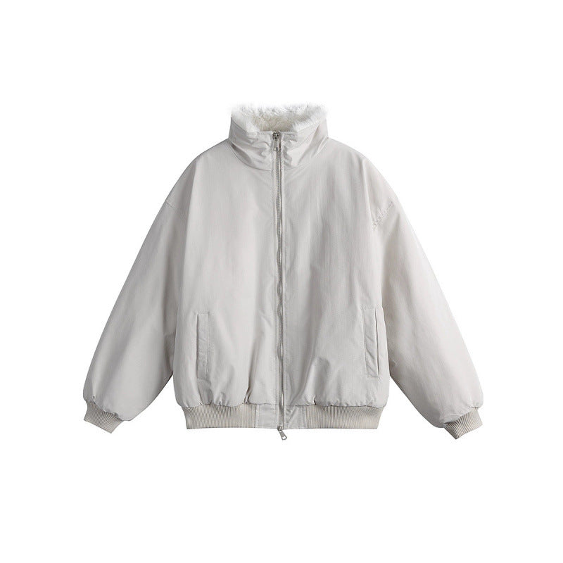 Women's Short Boxy Quilted Jacket with High Shawl Collar, Teddy Collar and Elastic Ribbed Cuffs Mune Fashion