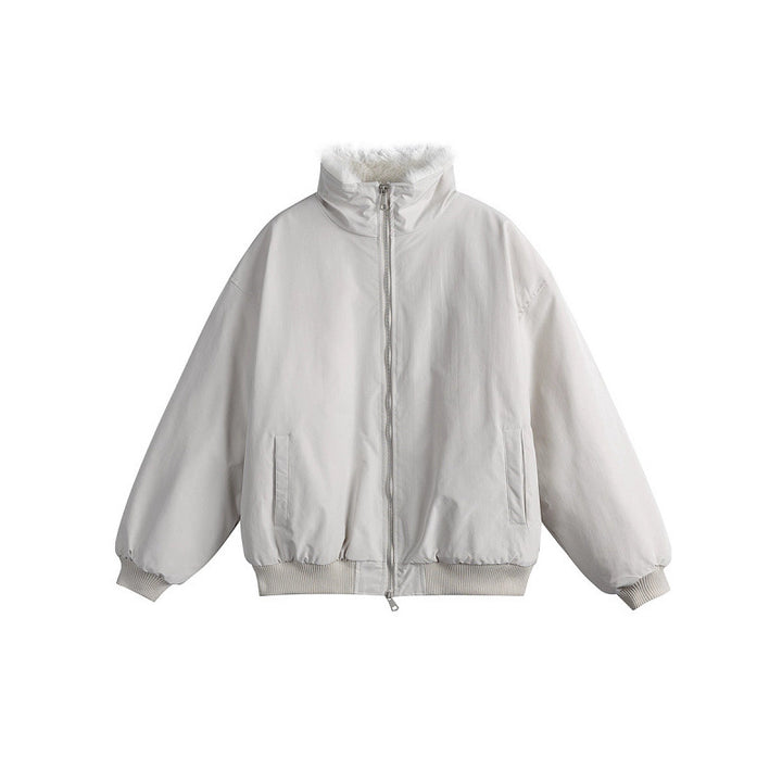 Women's Short Boxy Quilted Jacket with High Shawl Collar, Teddy Collar and Elastic Ribbed Cuffs Mune Fashion