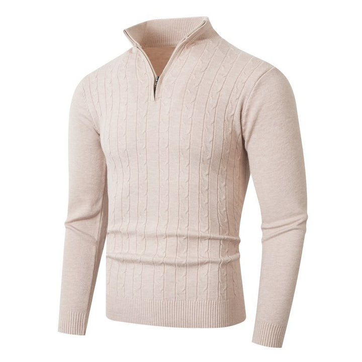 Men's ribbed half-zip sweater with cable pattern, stand-up collar and slim fit Mune Fashion