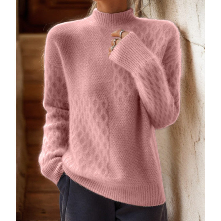 Ladies casual mohair blend fine knit sweater with structure mix, stand-up collar and dropped shoulders Mune Fashion