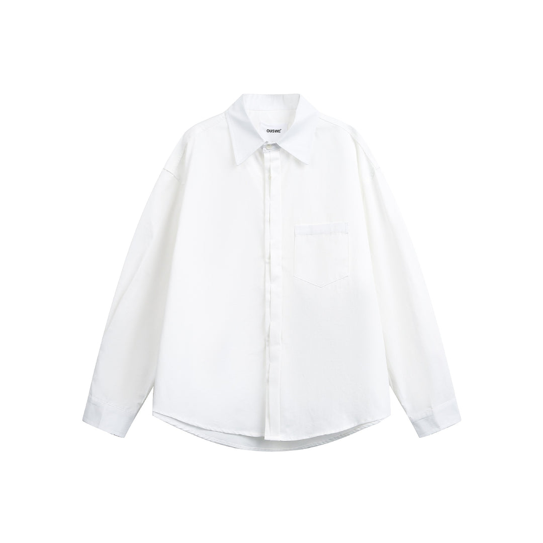 Men's Wide Oversized Cotton Shirt with Concealed Button Placket and Chest Pocket Mune Fashion