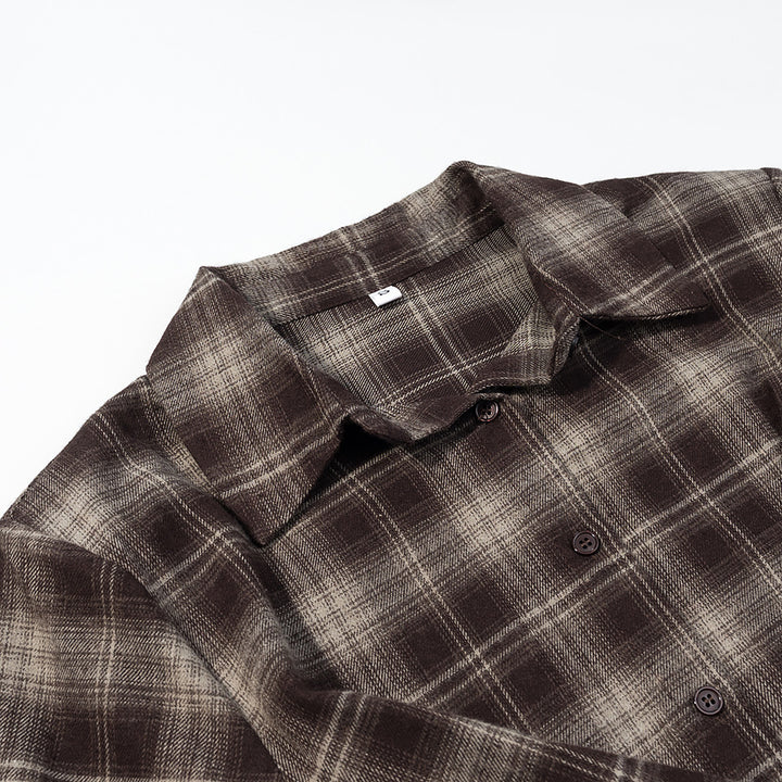 Women's Checked Cotton Shirt with Wrap Draping and Oversized Silhouette Mune Fashion