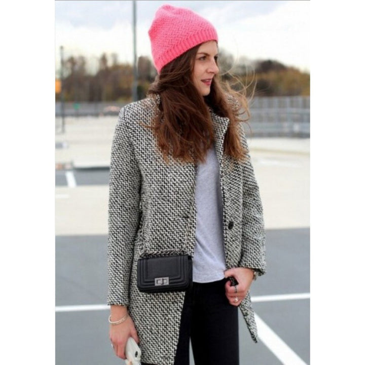 Women's wool blend coat in herringbone bouclé with straight cut and lapel collar Mune Fashion