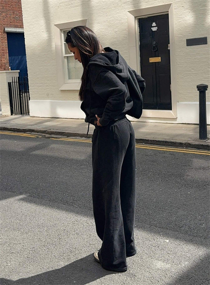 Women's cropped hoodie sweatshirt with oversized sleeves and high-waist wide-leg leisure pants Mune Fashion