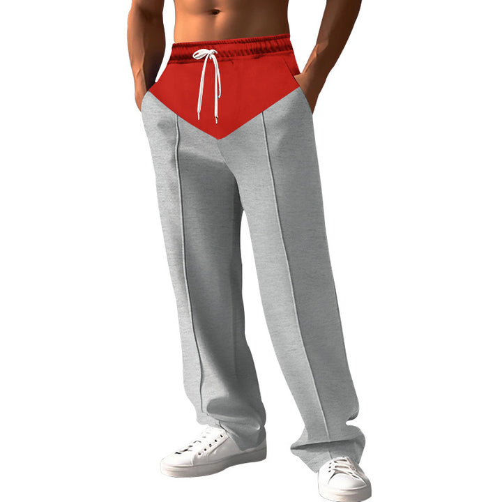 Men's Relaxed-Fit Sweatpants with V-Waist, Drawstring, Side Pockets, and Visible Crease Mune Fashion
