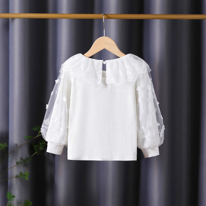 Ladies blouse with romantic tulle collar and floral embroidery Mune Fashion