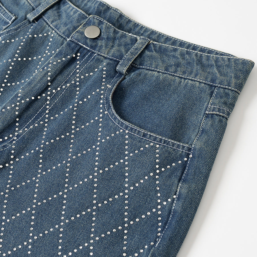 Women's straight jeans with diamond quilting, high waist and straight leg Mune Fashion
