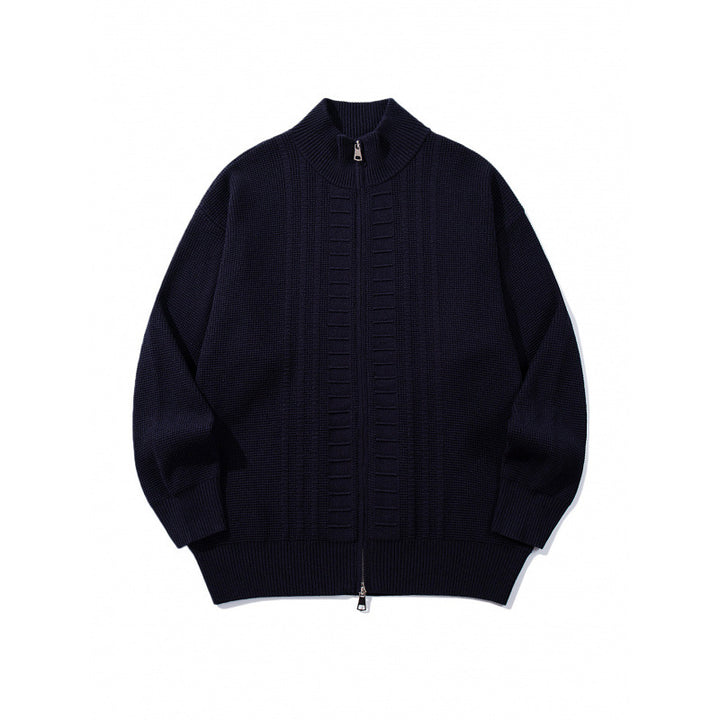 Men's chunky knit zip cardigan with high collar and double zipper Mune Fashion