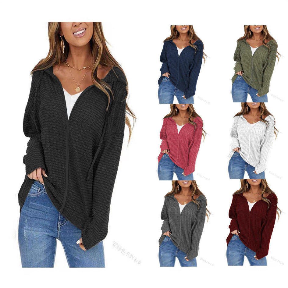 Women's Oversize Structured Knit Jacket with Hood and Full Zip Mune Fashion