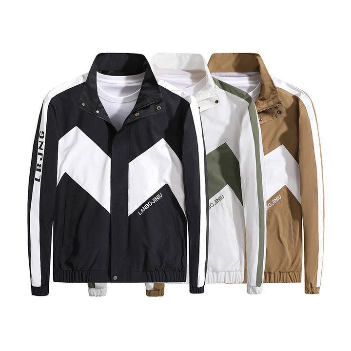 Men's sporty transitional jacket with high collar and modern geometric accents Mune Fashion
