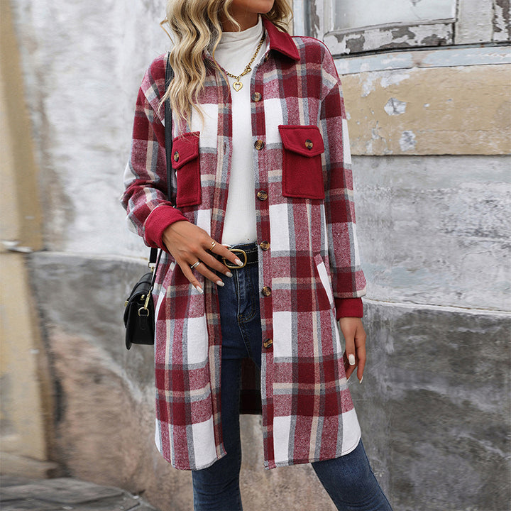 Women Casual Checkered Shirt Blouse Mune Fashion