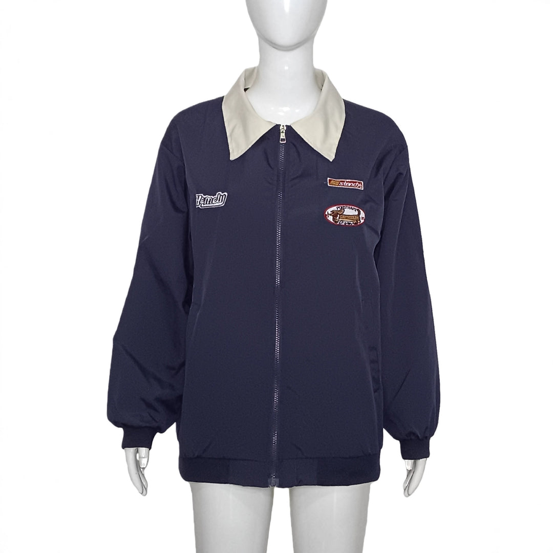 Women's Lightweight Bomber Jacket with Contrast Collar and Patches Mune Fashion