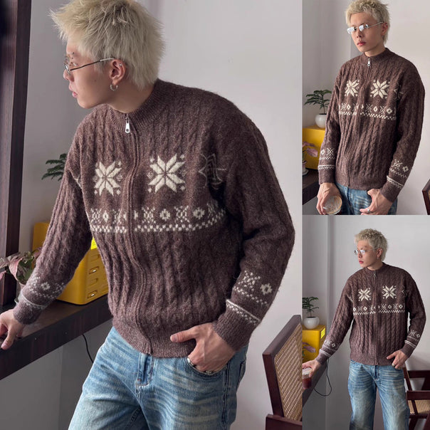 Men's pullover with zipper and geometric pattern Mune Fashion
