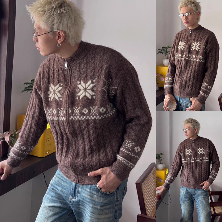 Men's pullover with zipper and geometric pattern Mune Fashion