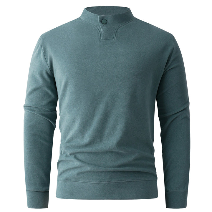 Men's Long Sleeve Shirt with Narrow Stand Collar and Button Closure Mune Fashion