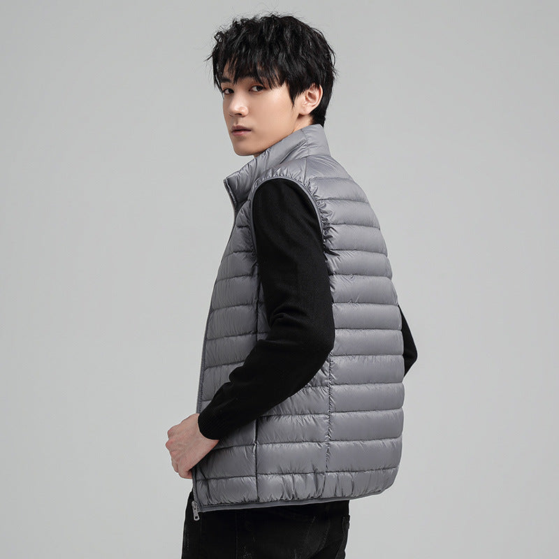 Men's Ultra-Light Quilted Insulation Vest with High Stand-Up Collar and Packing Function Mune Fashion