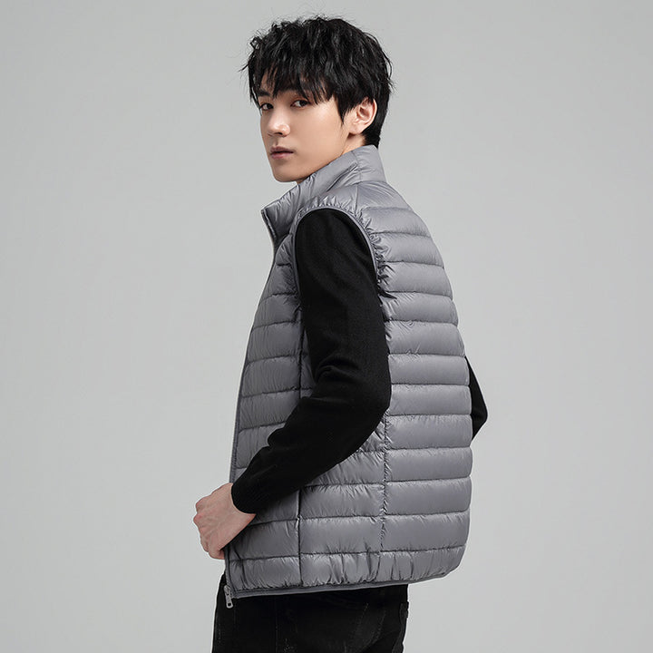 Men's Ultra-Light Quilted Insulation Vest with High Stand-Up Collar and Packing Function Mune Fashion