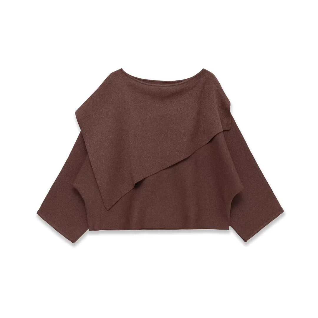 Women's Oversized Knit Poncho with Asymmetrical Ruffle Collar Mune Fashion