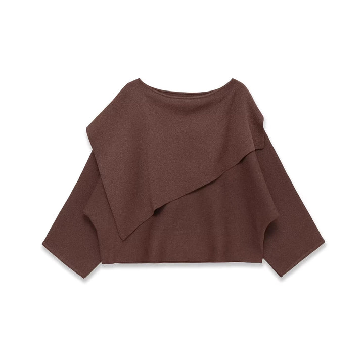 Women's Oversized Knit Poncho with Asymmetrical Ruffle Collar Mune Fashion