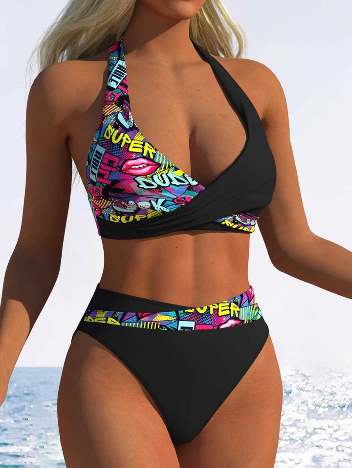 Ladies High-Cut Bikini Set with Fashionable Wrap Top and Elastic Waist Mune Fashion