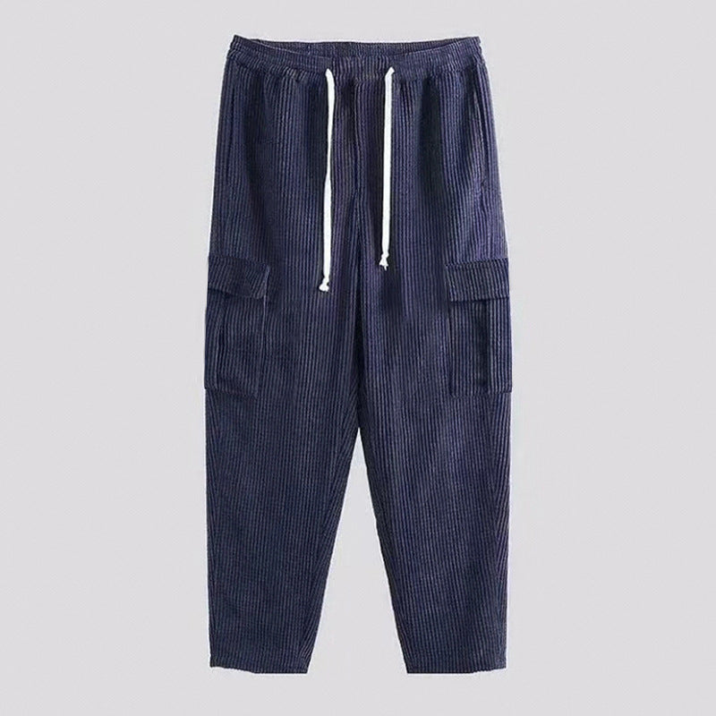 Men's tapered corduroy joggers with elastic drawstring waistband and patch flap pockets Mune Fashion
