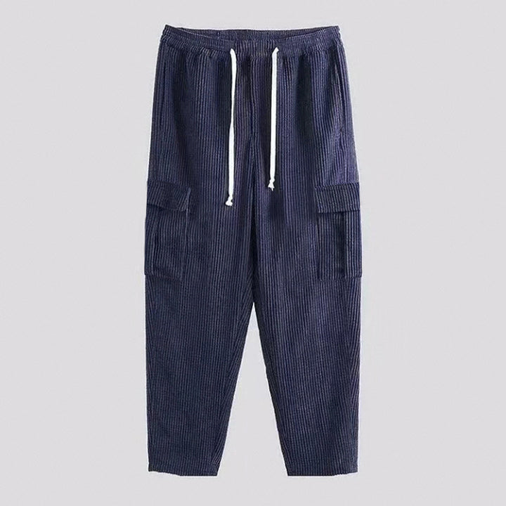 Men's tapered corduroy joggers with elastic drawstring waistband and patch flap pockets Mune Fashion