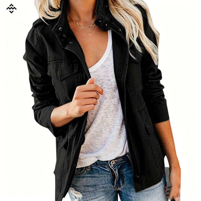 Women's lightweight field jacket in utility style with standing collar and multiple pockets Mune Fashion
