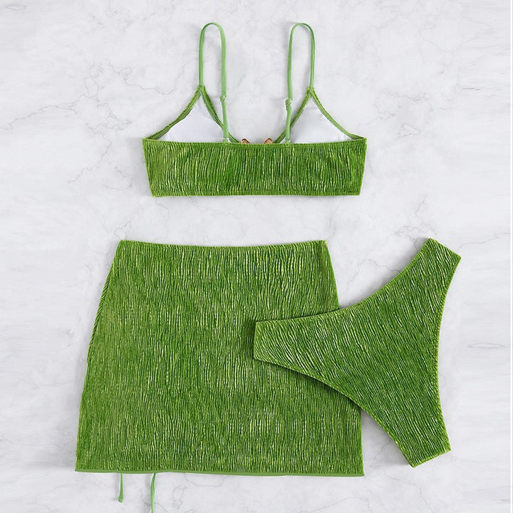 Women Triangle Bikini Set with Ruffle Design and Fashionable Skirt Mune Fashion