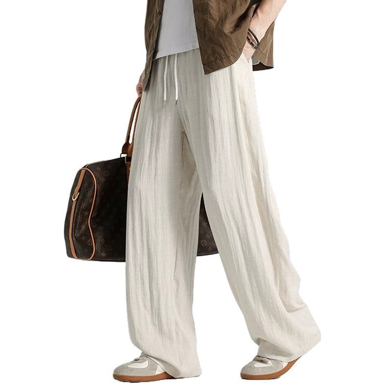 Men's wide linen pants in oversized style with drawstring and side pockets Mune Fashion