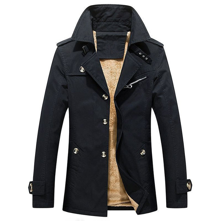 Men's Double-Breasted Short Coat with Teddy Lining and Stand Collar Mune Fashion