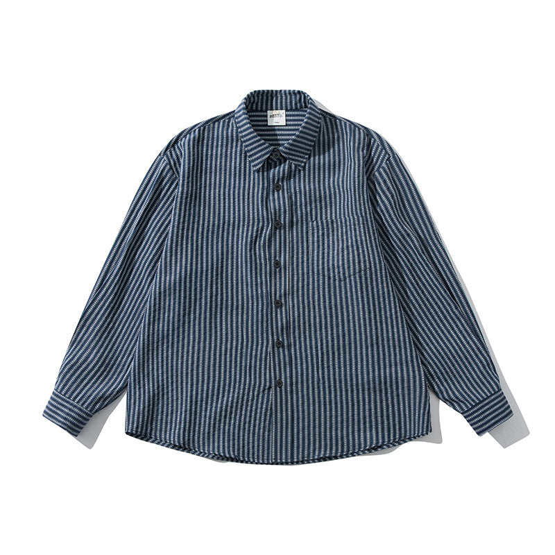 Men's Loose Striped Boxy Shirt made of Cotton Blend with Chest Pocket Mune Fashion