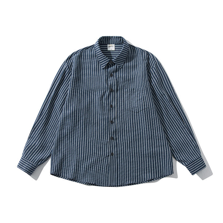 Men's Loose Striped Boxy Shirt made of Cotton Blend with Chest Pocket Mune Fashion