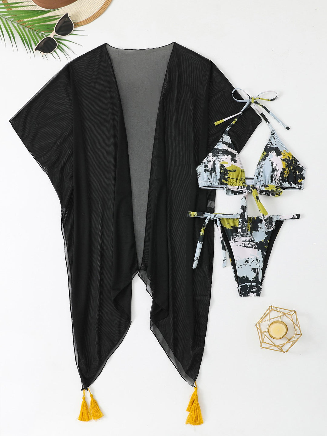 Women’s bathrobe and bikini set with trendy tassels Mune Fashion
