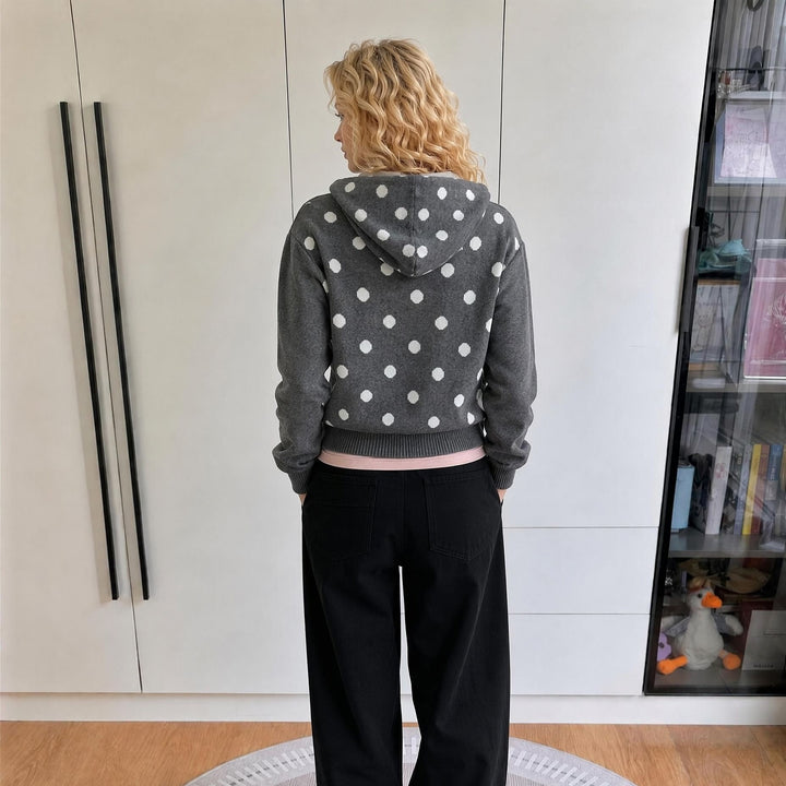 Women's zip-up hoodie, washed vintage look & discreet polka dot application Mune Fashion