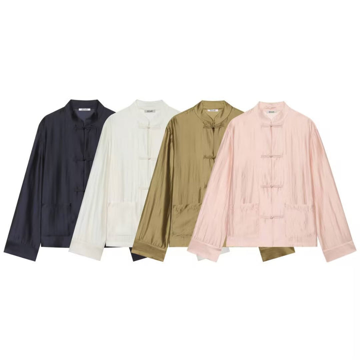 Women's Mandarin Collar Jacket with Chinese Knot Fastenings and Patch Pockets Mune Fashion