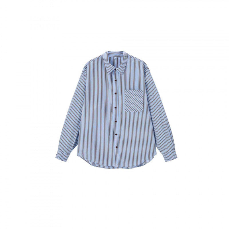 Unisex Oversized stripe shirt with diagonal striped chest pocket, Kent collar and rounded hem Mune Fashion