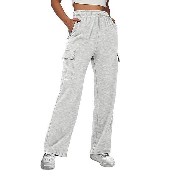 Women's casual cargo leisure pants with wide leg elastic waistband and patch pockets Mune Fashion