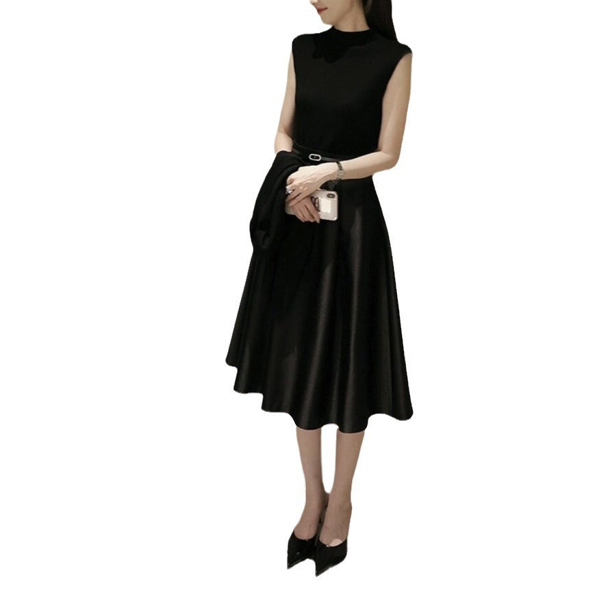 Women's Two-Piece Set: Sleeveless Fine Knit Top & High-Waisted Satin Midi Skirt Mune Fashion