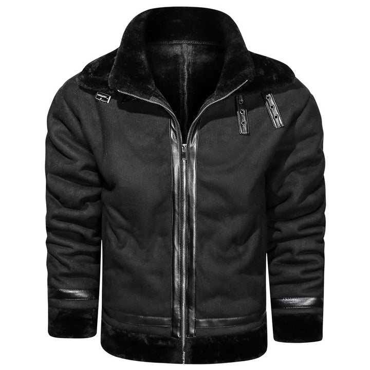 Men's flight jacket with lamb fur lining and faux leather appliqués Mune Fashion