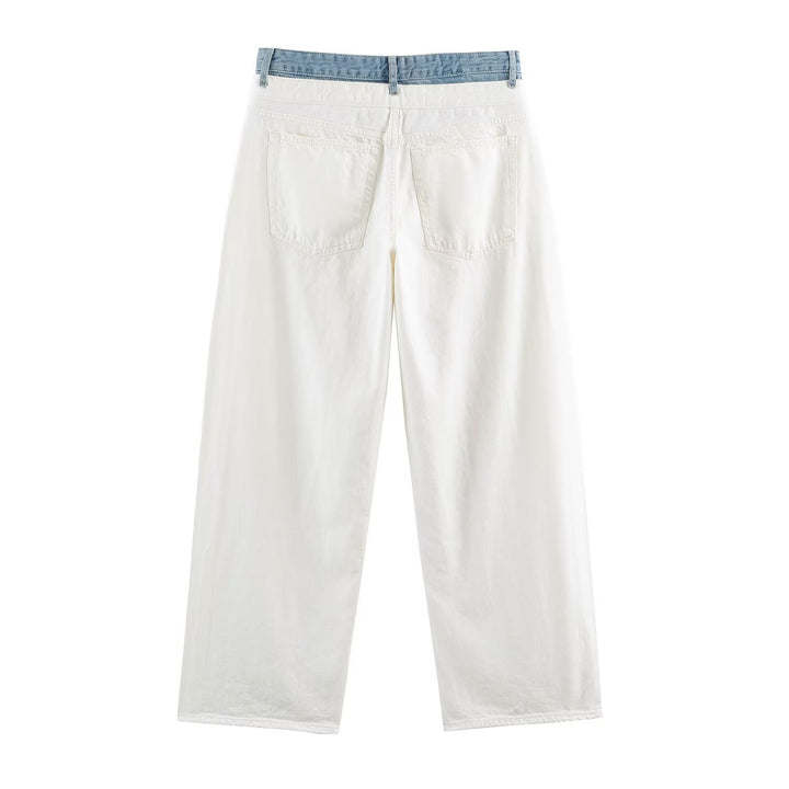 Women's Wide High-Waist Jeans with Contrast Waistband and Five-Pocket Design Drune