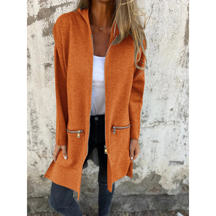 Women’s Hooded Long Cardigan with Full Zip and Decorative Pockets Mune Fashion