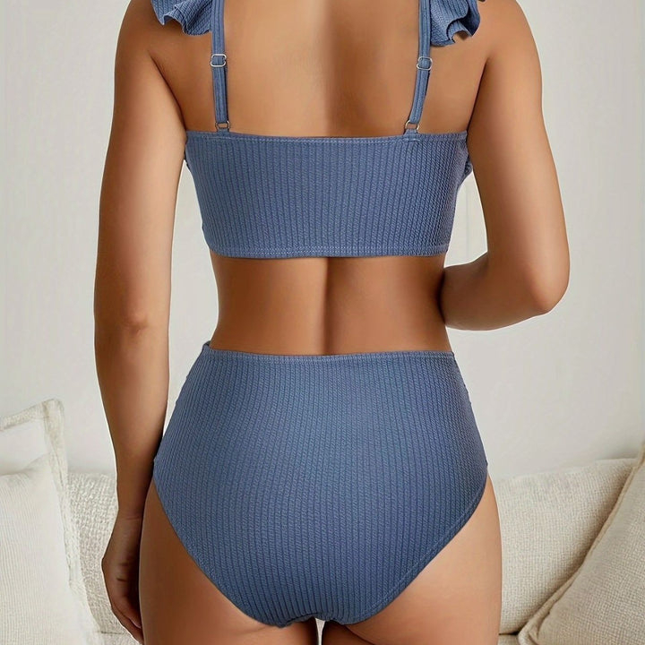 Women's High-Cut Swim Top with Ruffle Details and Matching Bikini Bottom Mune Fashion
