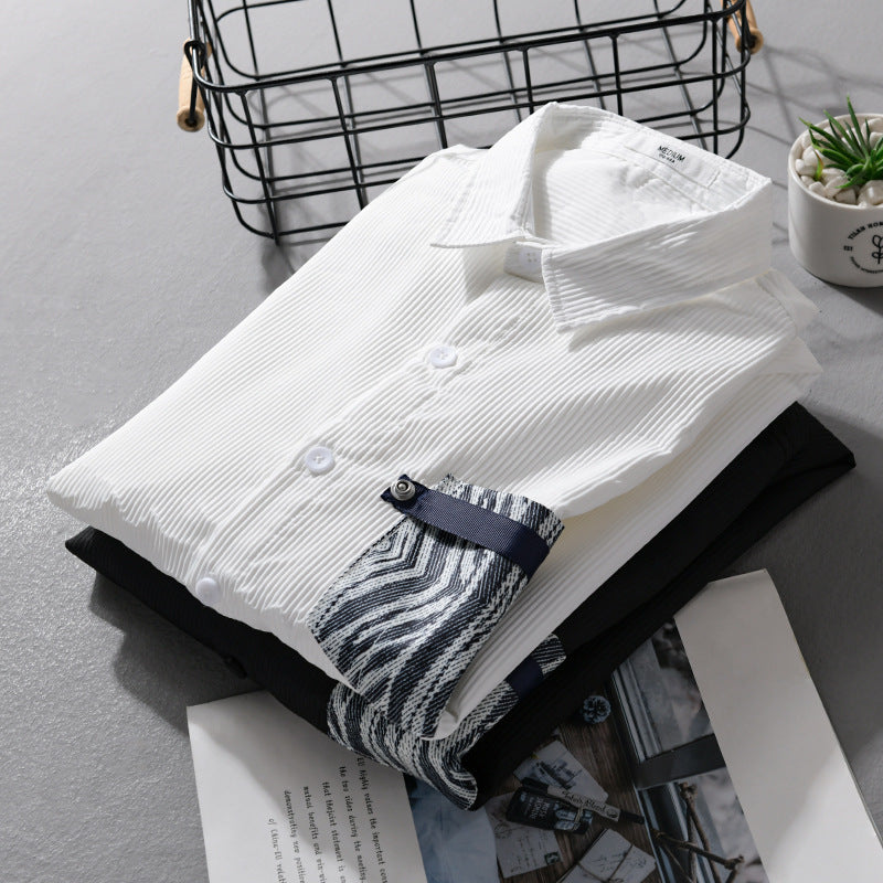 Men's Light Long Sleeve Shirt in Layering Look with finely textured weave and patterned chest pocket Mune Fashion