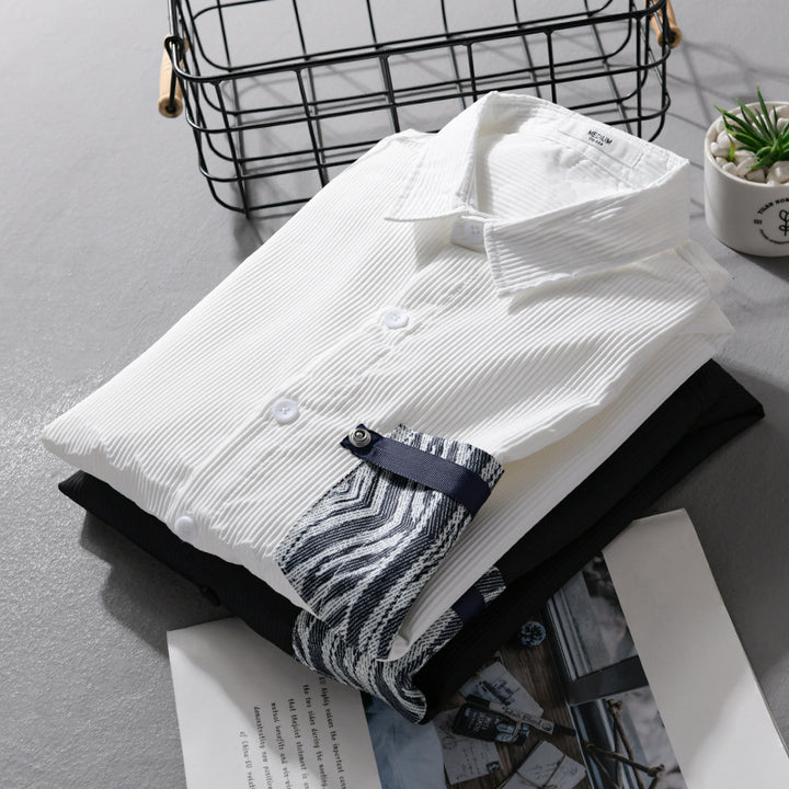 Men's Light Long Sleeve Shirt in Layering Look with finely textured weave and patterned chest pocket Mune Fashion