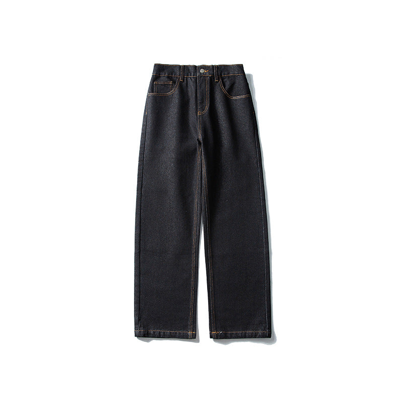 Damen High‑Waist gerade geschnittene Denim-Jeans mit weitem Bein und sichtbaren Kontrastnähten Mune Fashion