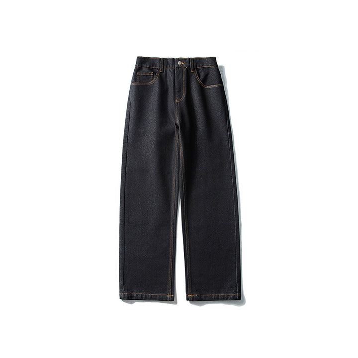 Damen High‑Waist gerade geschnittene Denim-Jeans mit weitem Bein und sichtbaren Kontrastnähten Mune Fashion